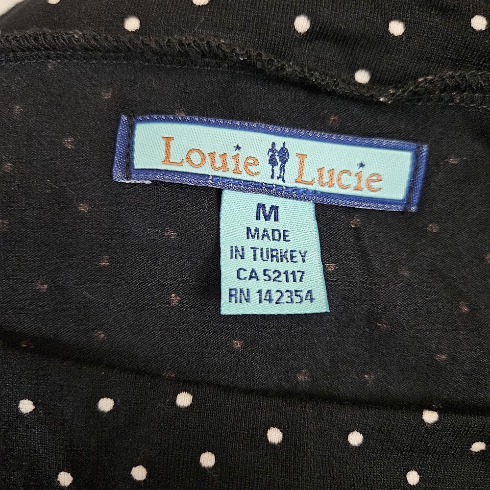 Louie et Lucie Black Polka Dot Top M Boatneck 3/4 Sleeve Rockabilly Retro Pinup - Picture 7 of 8